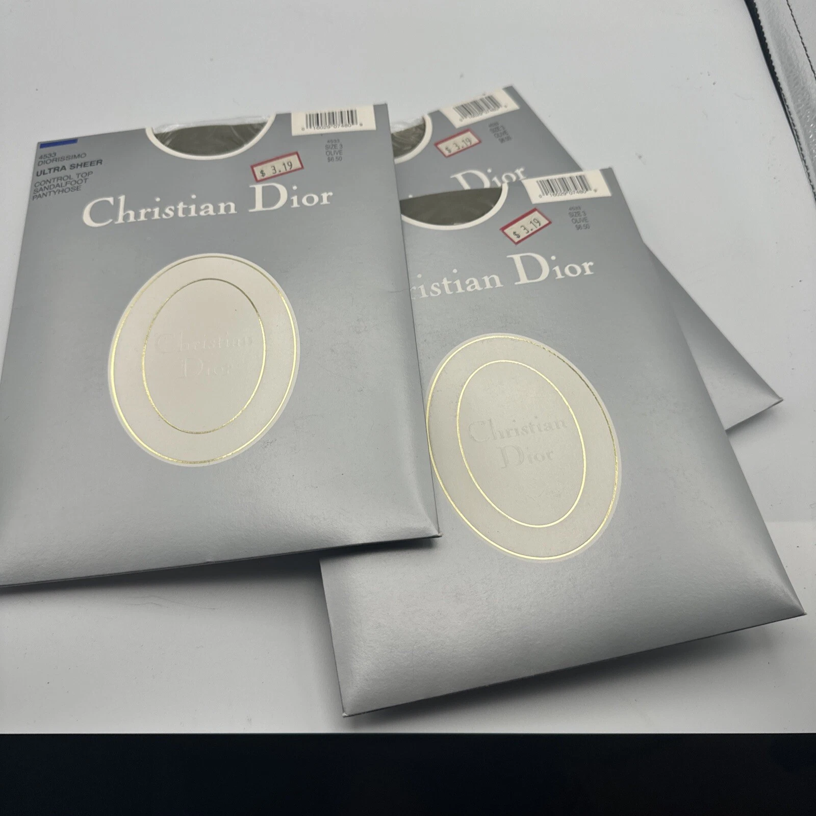 3 paires de collants Christian Dior olive taille 3 moyen ultra transparent contrôle 4533