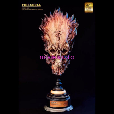 ECC Studio Akihito Ikeda Flame Skull Resin Painted Collection Statue In Stock