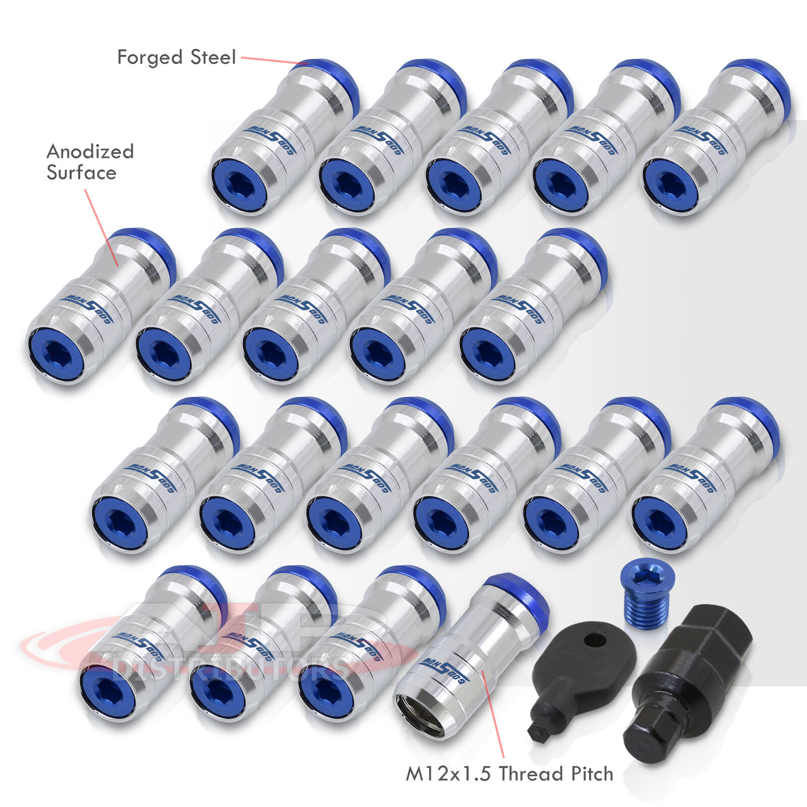 (20 Pieces) M12 1.5 JDM Performance Wheels Rims Lug Nuts Chrome Blue