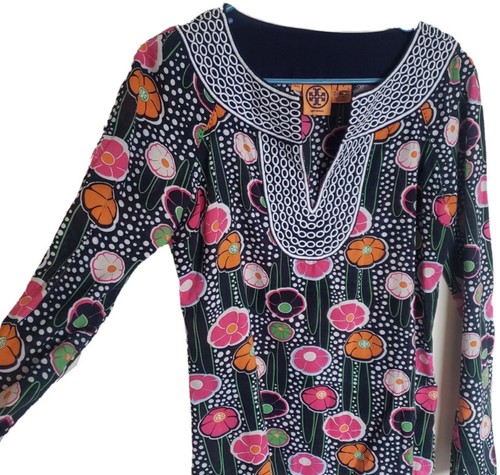 Tory Burch Black Cotton Floral Retro Cotton Embroi