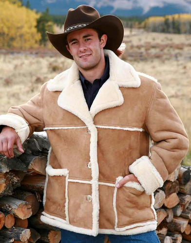 Man Shearling Sheepskin Brown Jacket 
