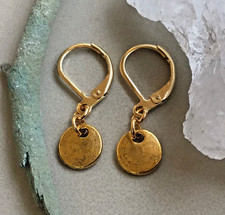 NEW SUNDANCE CHARM GOLD PLATED ORGANICALLY SHAPED COIN DISC EARRINGS ARTISAN