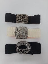 3 Vintage French Victorian Rhinestone Metal Neck Cloth Buckles France Silver