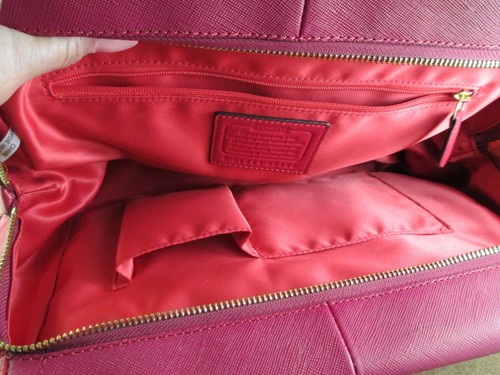 Coach Fuchsia Pink/Red Leather Tote Dual Shoulder Strap Handbag Purse Hand Bag - Picture 12 of 18
