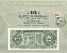 B143, $2.00 1890 Treasury Note, reverse, BEP Souvenir Card!
