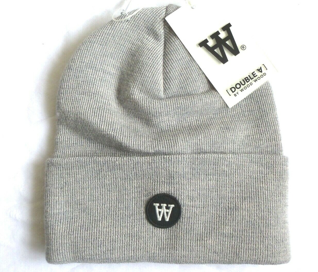 WOOD WOOD Denmark AA Grey Melange 100% Wool TALL BEANIE Toque Hat Tags
