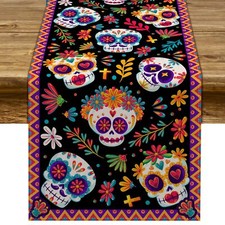 Day of the Dead Table Runner Sugar Skull Dining Table Decor for Mexican Party
