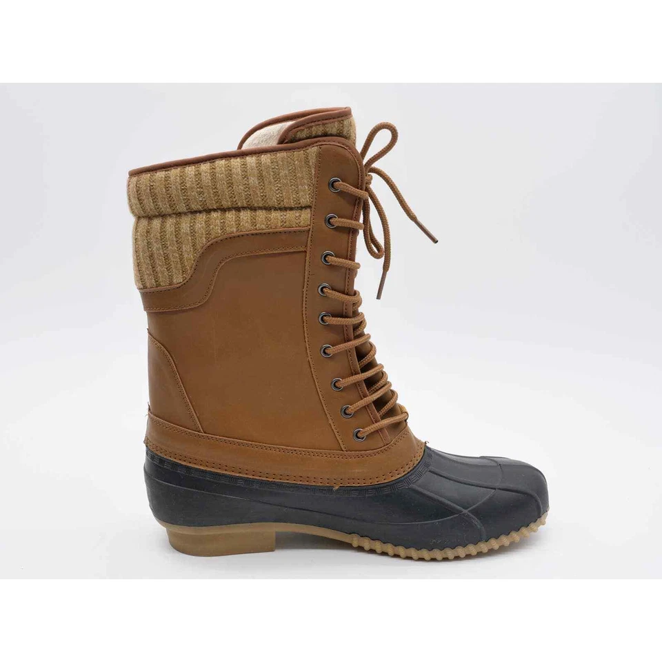 Refresh Duck Boots Womens 11 Hunter Brown Faux Leather Faux Fur Lined Lace Up - Image 3 of 4