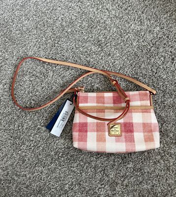 Dooney And Bourke Ginger Crossbody Coral Pink White Checkered Small Bag New $138
