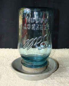 Vintage Blue Ball Glass Jar 2 Chicken Waterer Feeder Ebay