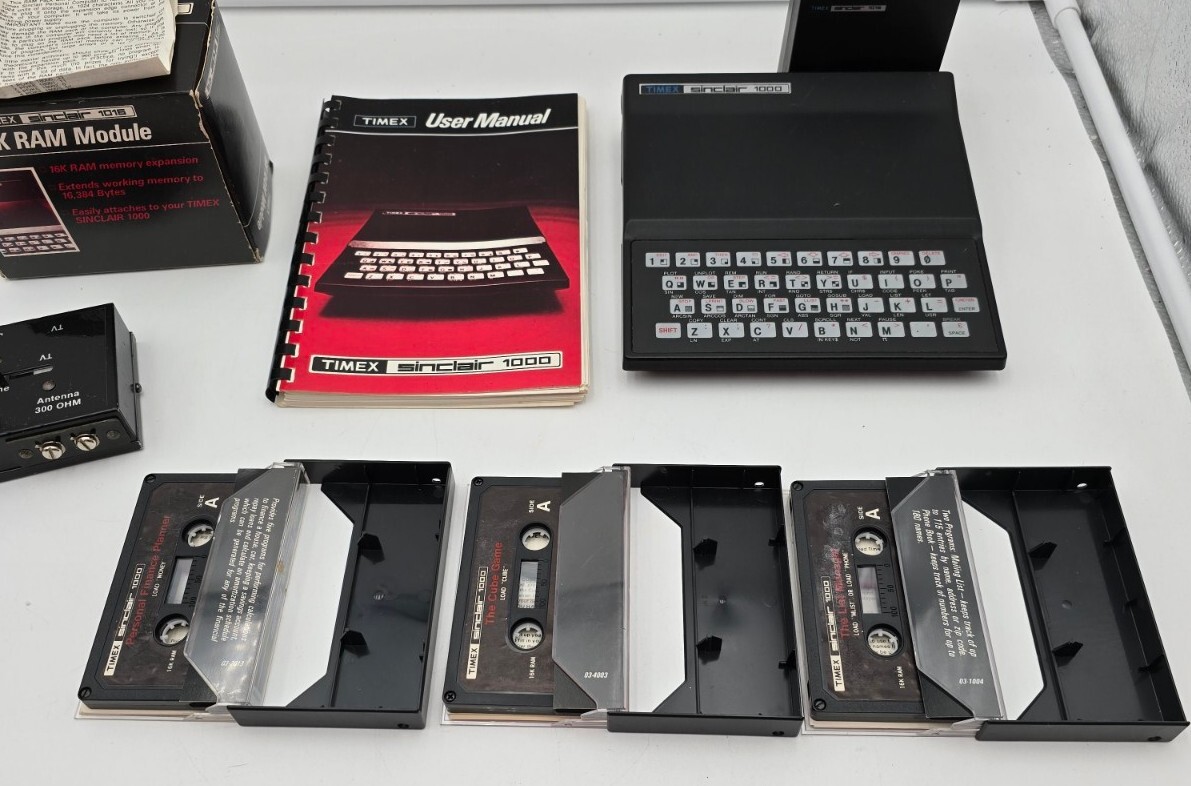 Vintage TIMEX Sinclair 1000 Computer, 1016 16K RAM Cart, Cassettes