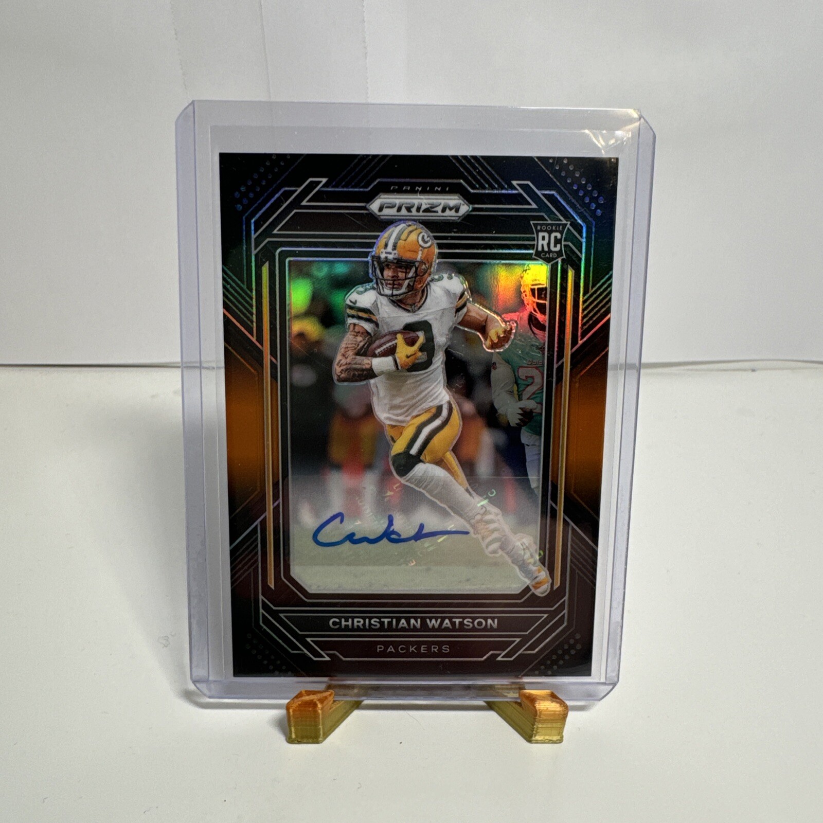 2022 Panini Chronicles Rookie Christian Watson Prizm Black Auto Orange #/75 RC