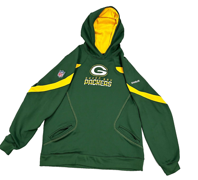 VTG Reebok On Field Men XL Green Bay Packers Hooded Sweatshirt 2X
