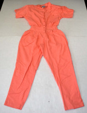 Vintage Jumpsuit Mine Size M 80s Vibrant Coral Pink Cotton Shoulder Pads