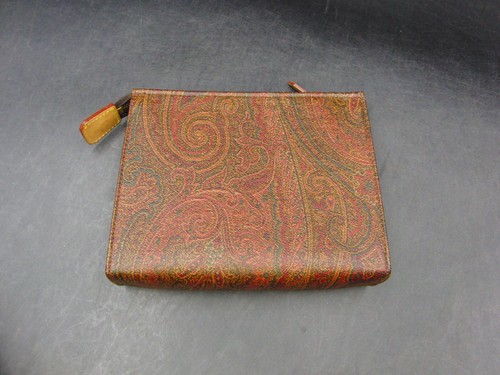 Etro Milano Leather Cosmetic Bag Paisley Brown Zippered Pouch with Box & Tag - Picture 2 of 11