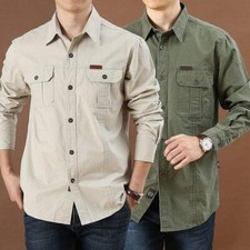 Men's Cotton Formal Stand Collar Pocket Business Long Sleeve Shirt Slim Fit Chic