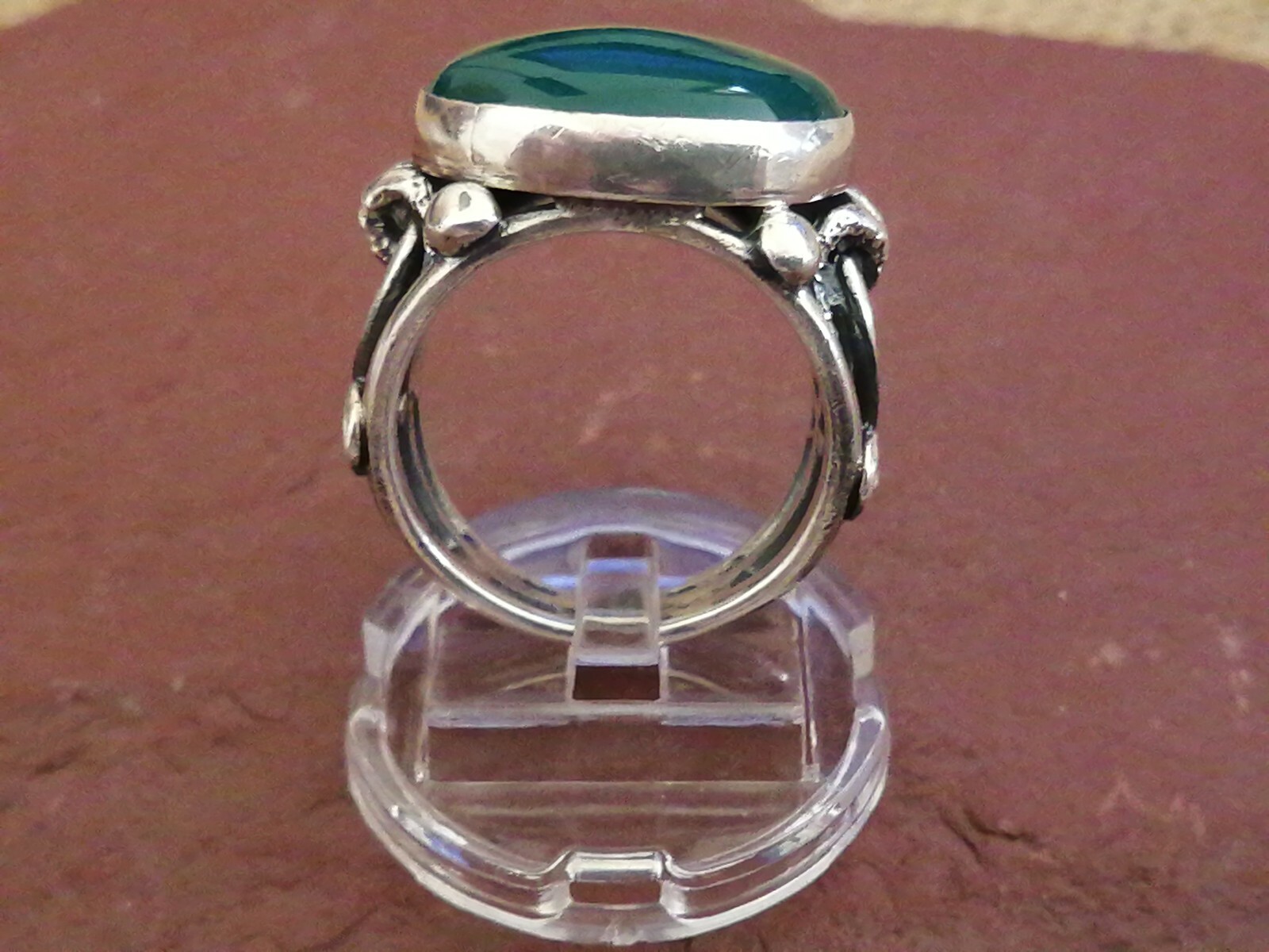 Solid Unisex Teal Agate / Onyx (?) Split Scroll B… - image 4