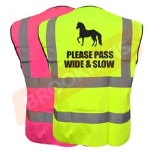 EQUINE HI VIZ VIS PLEASE PASS WIDE & SLOW WAISTCOAT VEST EQUESTRIAN SAFETY REFLE