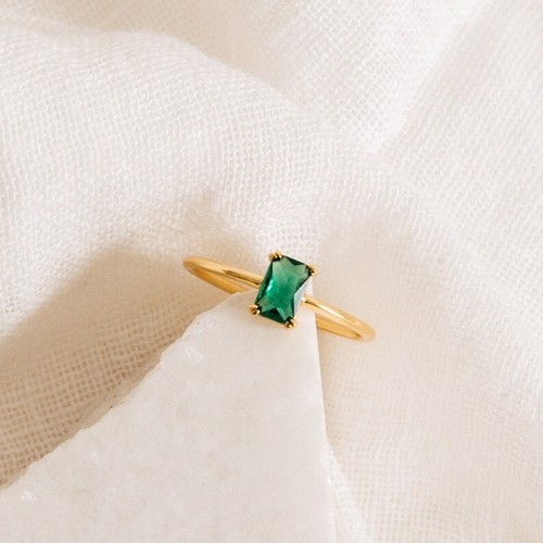 2Ct Emerald Cut Lab-Created Green Emerald Solitaire Ring 14K Yellow Gold Plated - Picture 4 of 5