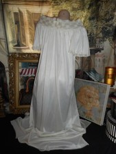 S VinTage Long Silky Nylon Nightgown Angel Sleeve Peasant Neckline