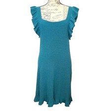 Anthropologie Dress Womens Size M Teal Ruffle Pointelle Mini Lined Boho NWT