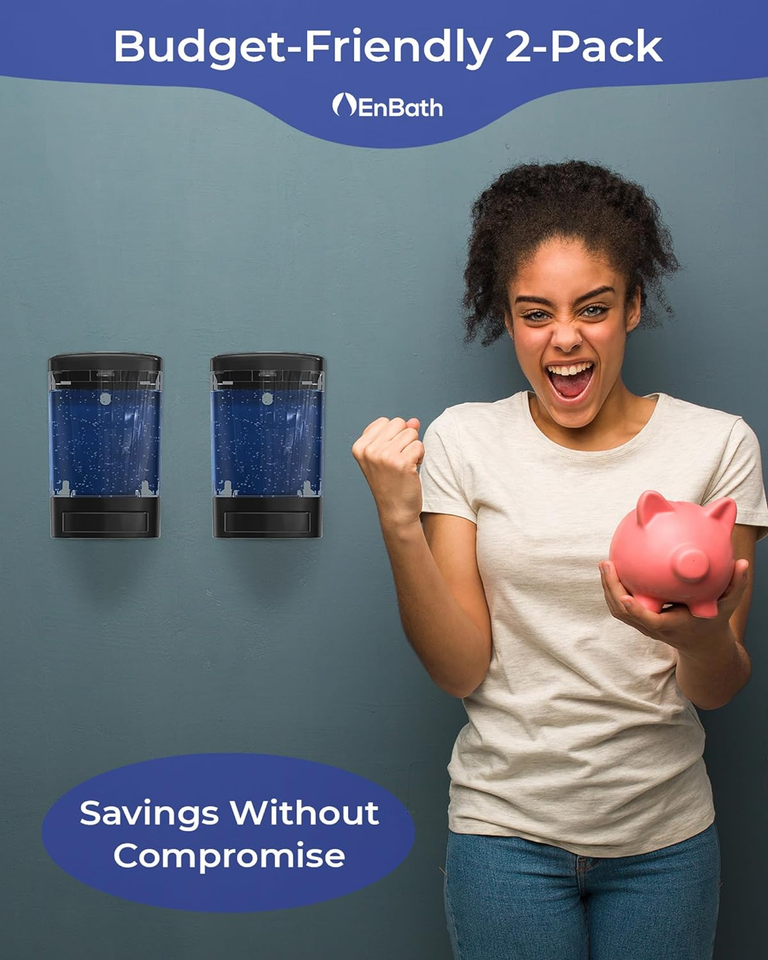 Wall Mount Soap Dispenser for Bathroom (2Pack Black), Commercial Hand