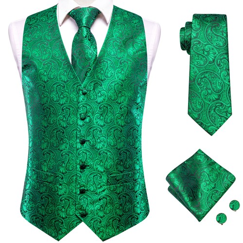 Mens Formal Wedding Waistcoat Floral Paisley Suit Vest Slim Tuxedo Silk Tie Set - Picture 53 of 134