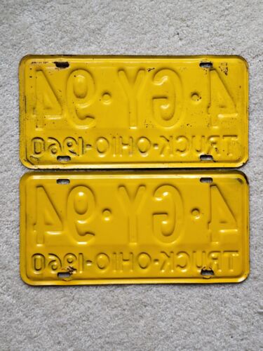 1960 Ohio Truck License Plate vintage matched pair / set 4GY94 - Picture 2 of 2