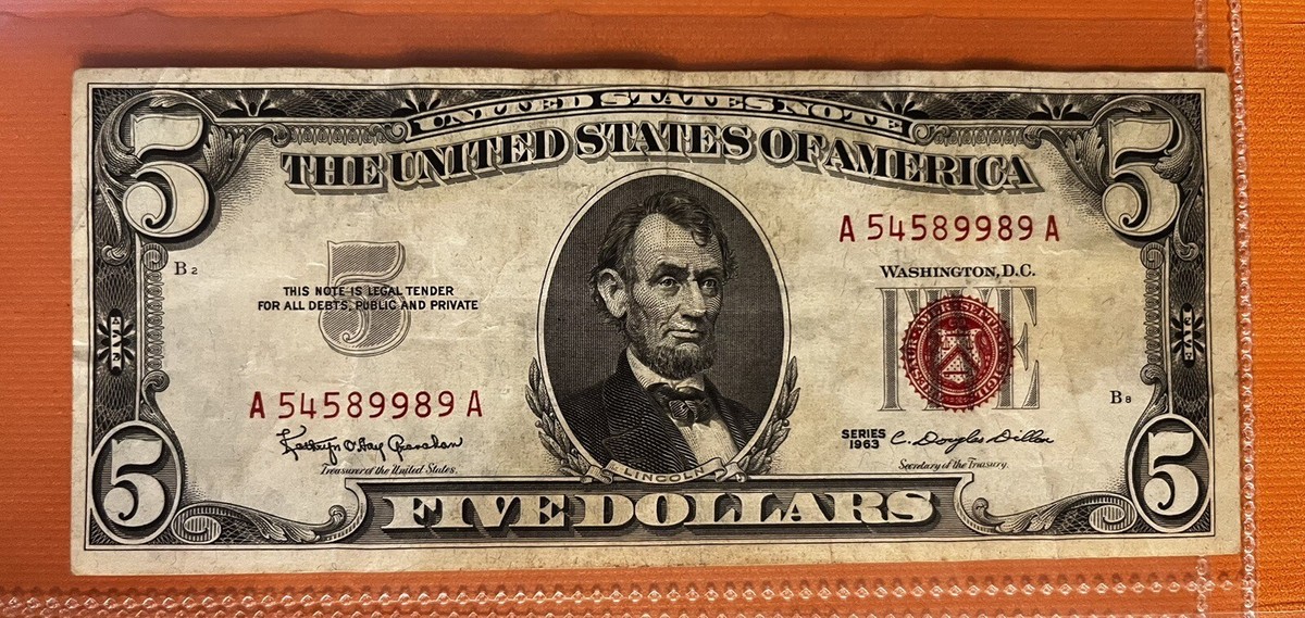 1963 RARE RED SEAL FANCY SERIAL NUMBER 5$ BANKNOTE | eBay
