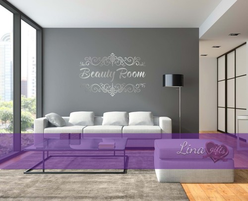 PERSONALIZADO nombre belleza salón peluquería damasco remolinos arte pared calcomanía pegatina - Imagen 11 de 16