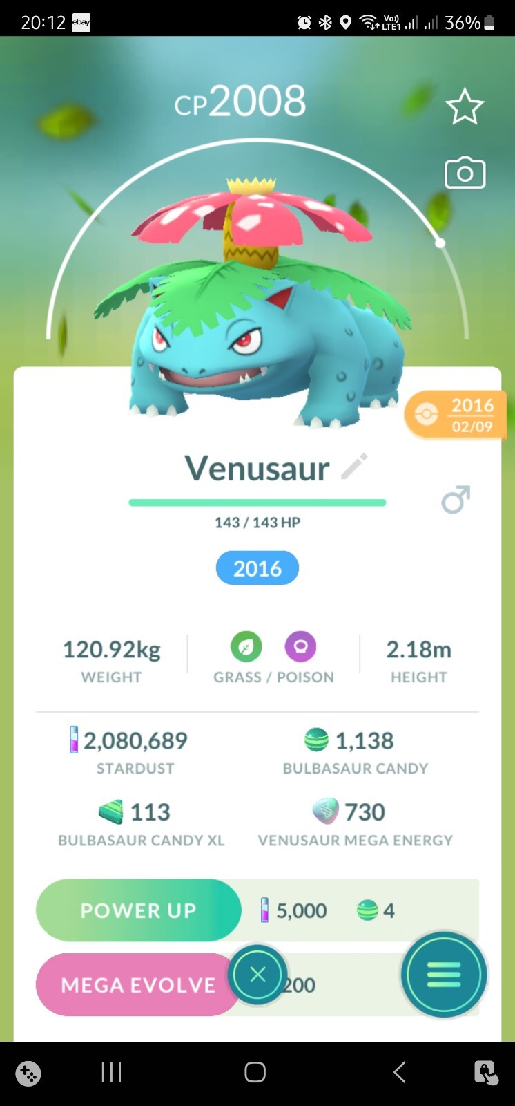 Venusaur ( Caught In 2016 ) Pokemon Tr@de Go
