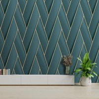 Debona Armando Geometrische Tapete FischgräTen Spalier Metallisch Gold/BlaugrüN