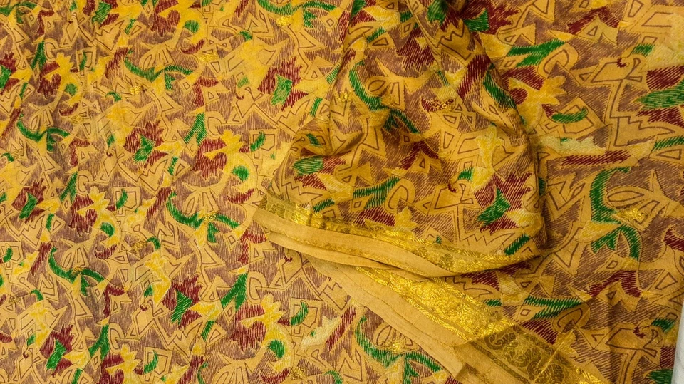 Pure Silk Fabric By The Yard  Making Cloth Collage Vintage Material PSF1479 - Image 3 of 4