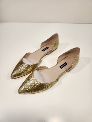 Nine West Gold Starship D orsay Flats Pump Style Shiny Sparkly Shoes Brand New