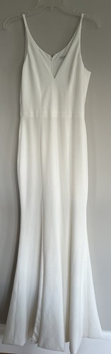 Dress the Population Iris Slit Crepe Trumpet Gown Maxi Dress Off White Sz S - Picture 3 of 10