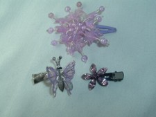 VINTAGE PURPLE BEADED FLOWER BUTTERFLY HAIR CLIPS BARRETTES HAIR ACCESSORY