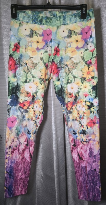 Soft Surroundings vibrant floral leggings abstract watercolor size M