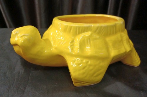 VINTAGE CERAMIC TURTLE PLANTER BRIGHT  YELLOW  GLAZE 10"X 7 "4" tall  USA BOHO
