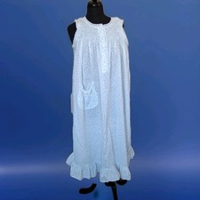 VTG White Cotton Nightgown Nicole L Cottage Twee Coquette Blue Floral Summer