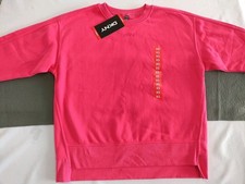 DKNY Women's Classic Fit Hi-Lo Hemmed Crewneck Sweatshirt Pink Sz XS