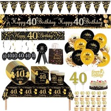 40th Birthday Decorations Black gold 40th Party tablecloth Banner balloon Supply