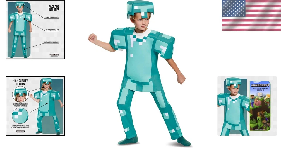 Auténtico Disfraz Minecraft Diamante Armadura Niños - Perfecto para la Diversión de Halloween Foto 2 de 4