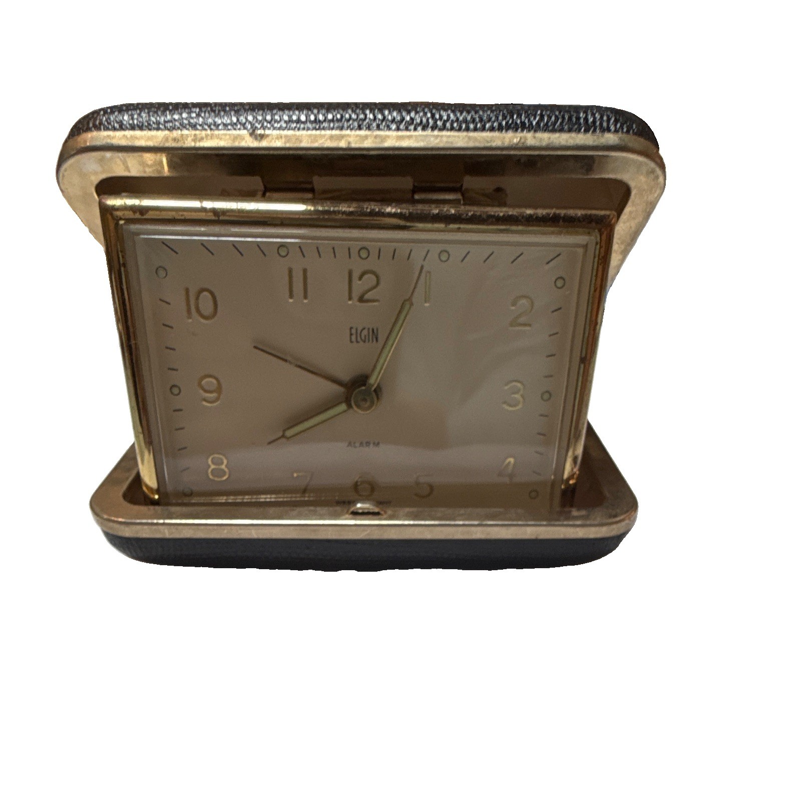 Elgin Travel Alarm Clock w/ Folding Case, Analog, Gold/Black