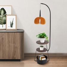 Modern Multifunctional Floor Lamp with 2 Trays  1 Storage Bin Standing Light US