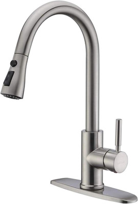 Single Handle High Arc Brushed Nickel Pull Out Kitchen Faucet,Single Level Stain