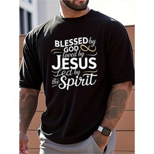Men's Religious Faith T-Shirt - "Blessed by God, Loved by Jesus, LED by the Spir