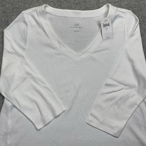 New J Jill Shirt Women’s L 100% Pima Cotton V-Neck Tee 3/4 Sleeve White - Picture 2 of 11
