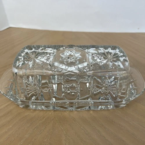 Vintage Anchor Hocking Early American Prescut Clear Glass Butter Dish