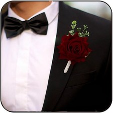 Wedding Maroon Red Rose Boutonniere Groom Flower Pin for Men's Suit Party Prom