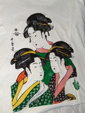Vintage Geisha Girls Large Cotton Fan House T-Shirt Made In Japan Single Stitch